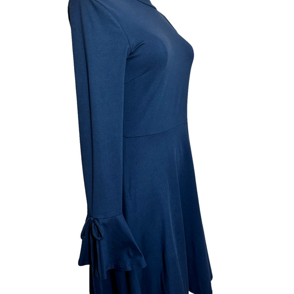 Forever 21 Blue Fitted Stretch Bell Tie Sleeve Mini Dress Medium - Picture 4 of 6